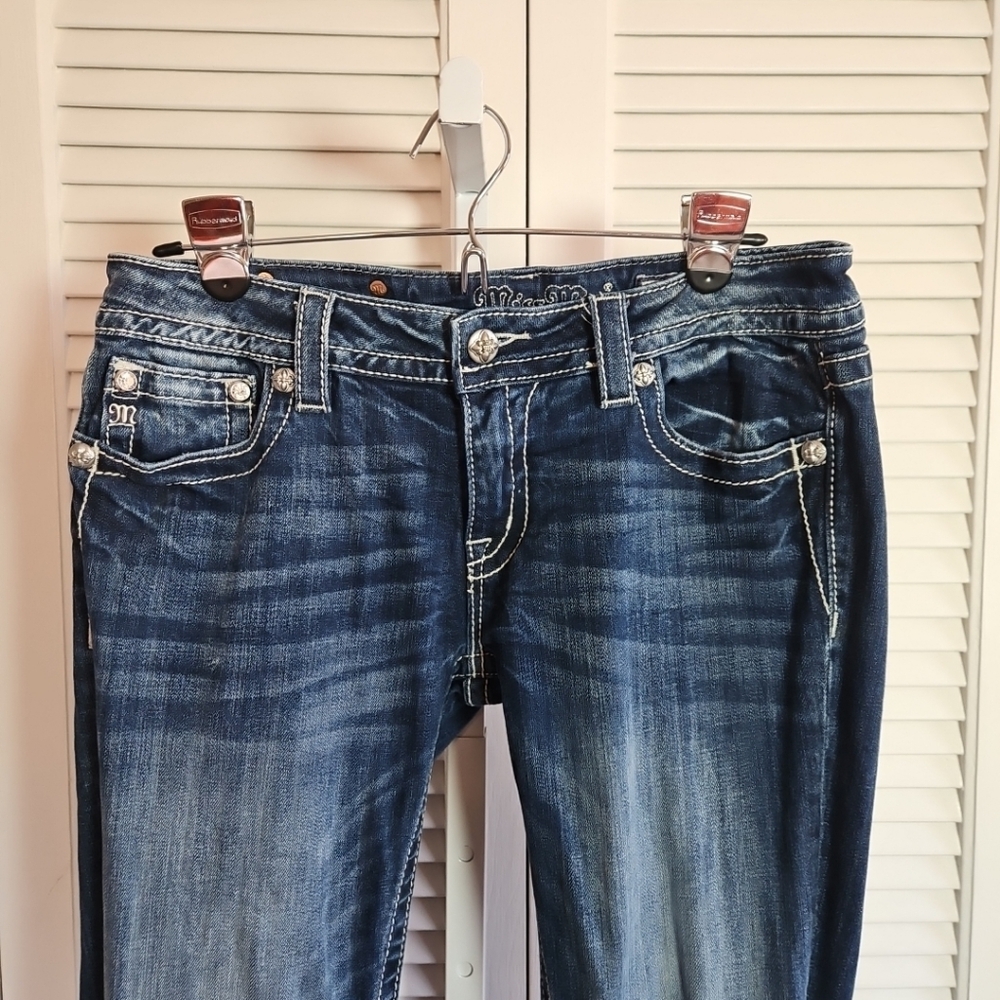Miss Me WomensJeans Dark Blue Embellished Denim 5-Pocket Signature Bootcut 30 - Picture 3 of 13